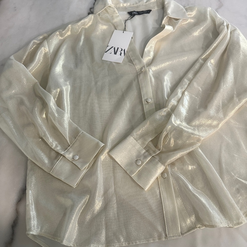 Zara Shimmering Cream Men's Shirt Jacket